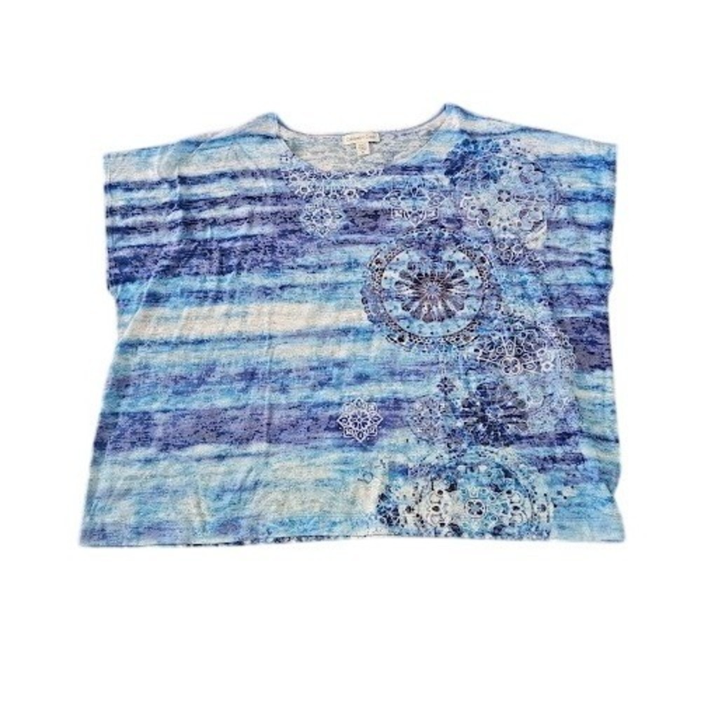 Coldwater Creek Blue Medallion Print Short Sleeve Top Plus Size 3X Boho Blouse